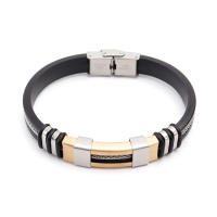 Pulsera De Silicona Punk Trendy Impermeable Para Hombre Con Diseño De Grooved Rudder Pulsera De Acero Inoxidable Casual Black Wristband - details 5