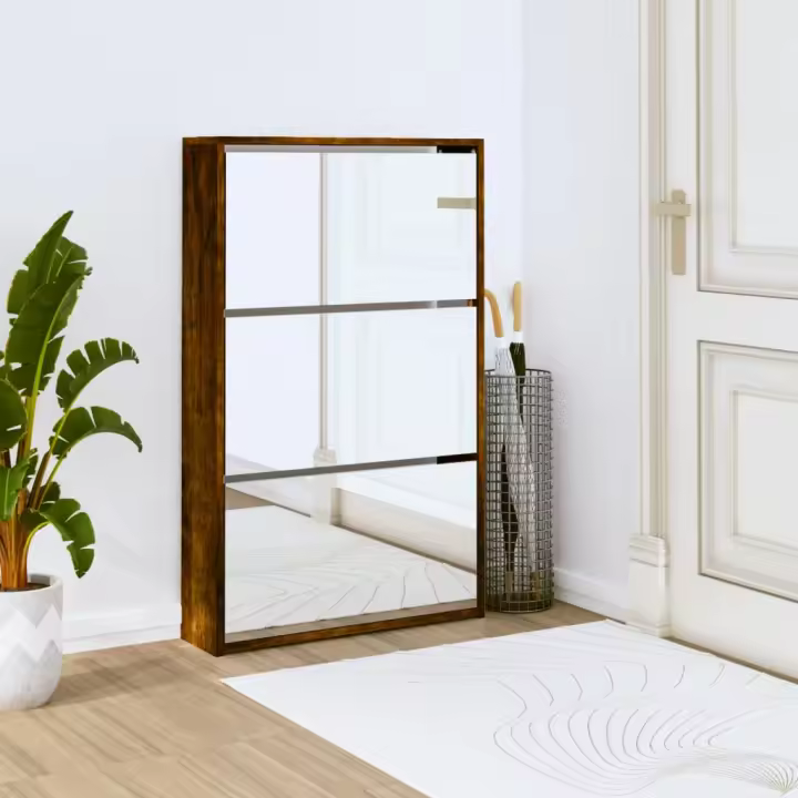 vidaXL Mueble zapatero y espejo 3 niveles roble ahumado 63x17x102,5 cm - 1