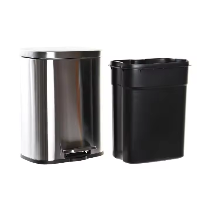 Dcasa Papelera de cocina, baño mate plateada de acero inoxidable de 5 litros - 1