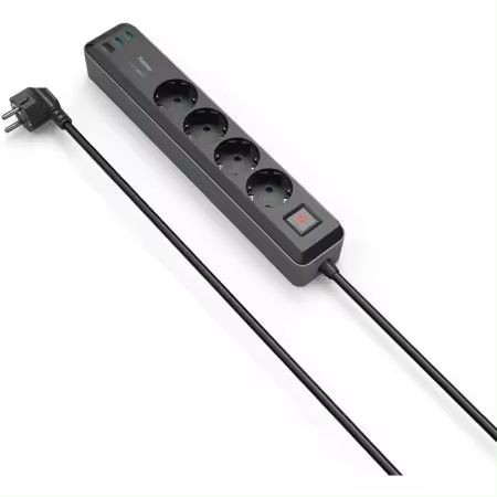 Hama 4Tomas 1xUSB-A+2XUSB-C 65W PD Interruptor 1,4m Negro/Gris - 1