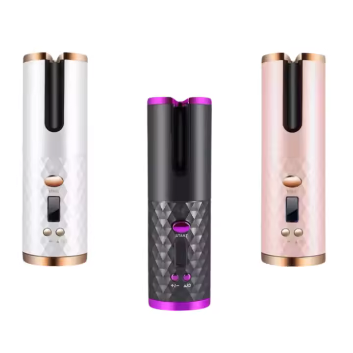 Rizador cerámico Automático regulable de temperature-Crea Rizo y Ondas define en minutos - Diseño portátil-Ideal para Regalos Y sets de cuido capilar - Blanco/Gris/Rosa - 1