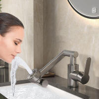 Grifo Universal Giratorio De Doble Modo Para Cocina Y Baño Con Brazo Mecánico Ajuste De Agua Caliente Y Fría Instalación Montada En La Mesa Estilo Contemporáneo - details 2