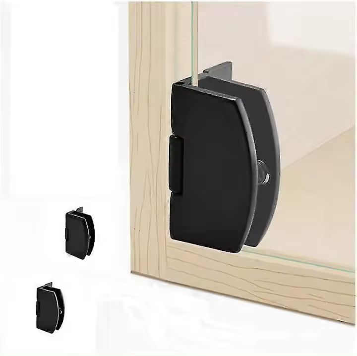 [4 Pcs] Gabinete Bisagra de puerta de vidrio Clip de baño Puerta de vidrio sin marco Gabinete de exhibición Clip 90 grados Bisagra (negro) - 1