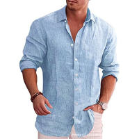 Camisa De Manga Larga Para Hombre Talla Grande Estilo Casual De Algodón Y Lino Color Sólido Camisa De Otoño Popular - details 3