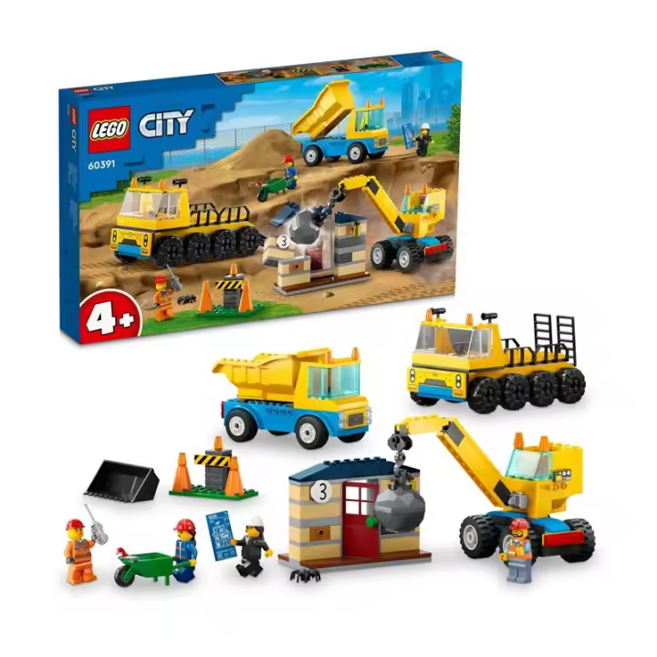 LEGO City Great Vehicles Camiones de Obra y Grúa con Bola de Demolición 60391 - Edad a partir de 4+ años, contiene 235 piezas. 23L60391 - 1