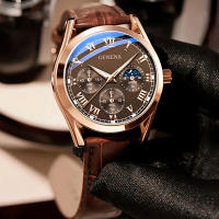 Reloj De Cuarzo Para Hombre Estilo Casual Y Negocios Material De Correa De Cuero Display Numeral Romano Resistentes Al Agua - details 5