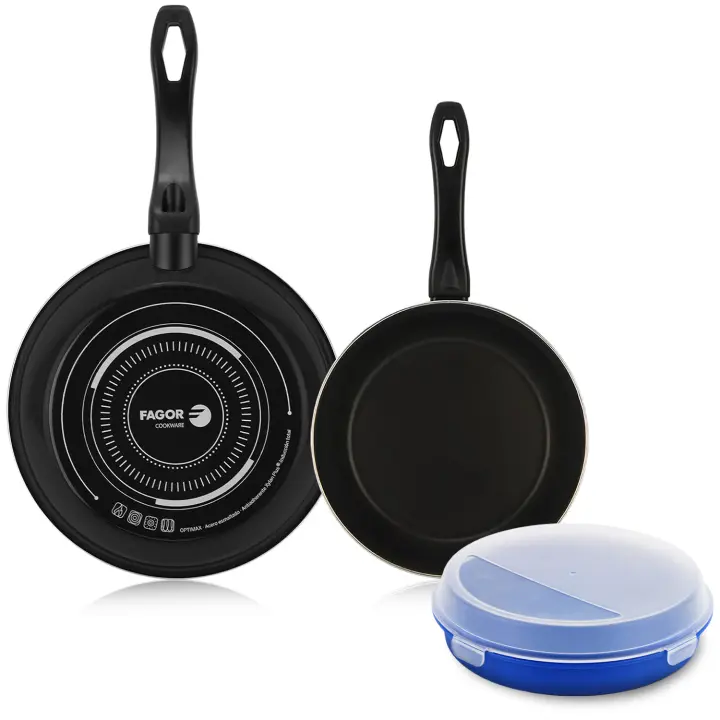 Fagor Optimax - Set Sartenes Negras 18 + 26cm + Taper, Antiadherente Bicapa, Acero Esmaltado, Para Todas las Cocinas, Lavavajillas, Inducción, Limpieza Fácil - 1