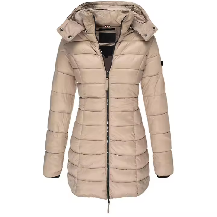 Chaqueta de Algodón de Invierno Longitudinal Media con capucha slim fit chaqueta Gruelta simple Capa casual Damas Nuevo - 1