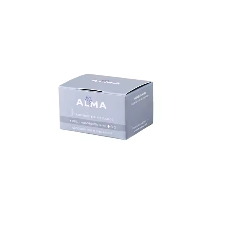 MyAlma Tampones sin aplicador 14 ud. Disponibles en absorción Mini, Regular y Super. Algodón 100% orgánico y libre de tóxicos. - 1