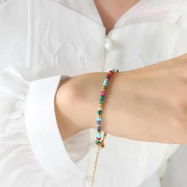 Piedra natural multicolor cuentas de Maple Titanium accesorios personalizados estilo ético Bohemio collar pulsera de moda conjunto de joyas - 1