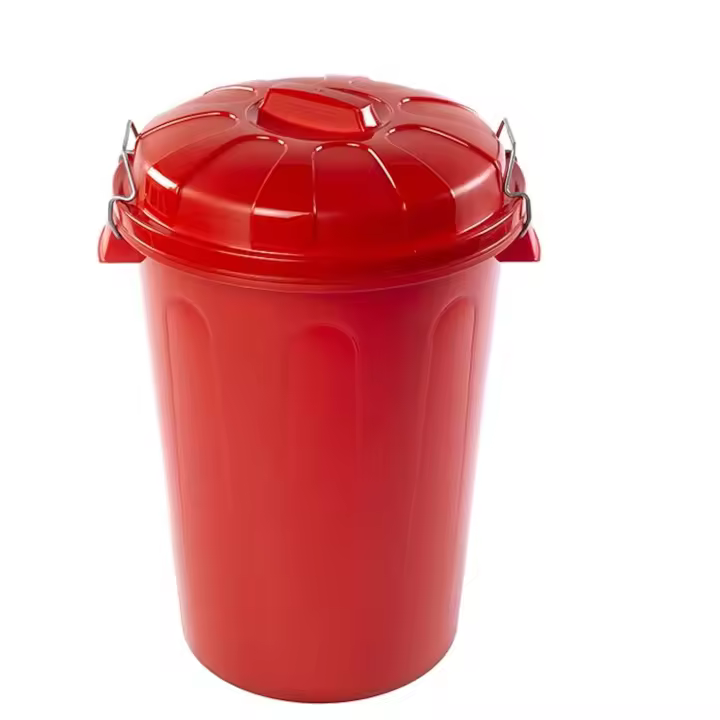 Tradineur - Cubo de basura de plástico con asas metálicas, contenedor de residuos, papelera con tapa, reciclaje, industrial, hogar, fabricado en España (Rojo, 100 litros, 74,5 x 57 x 52 cm) - 1