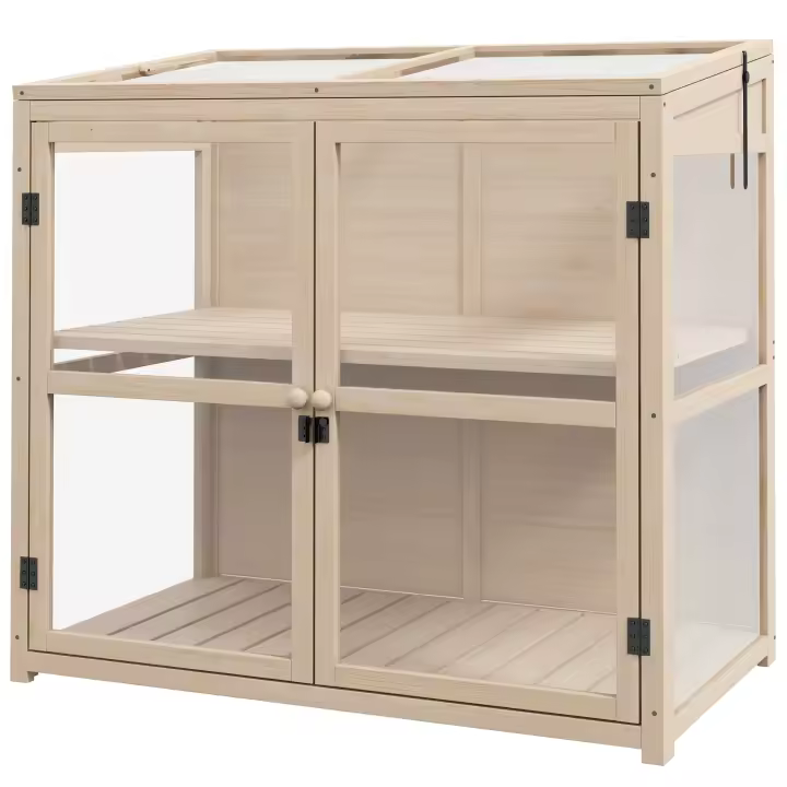 Outsunny Cold Frame Invernadero de madera Cama elevada de 2 niveles con claraboya, Puerta doble, Invernadero a prueba de viento, para balcón, Jardín, Naturaleza, 103 x 61 x 103 cm - 1