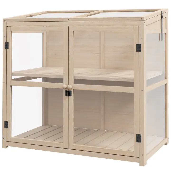 Outsunny Cold Frame Invernadero de madera Cama elevada de 2 niveles con claraboya, Puerta doble, Invernadero a prueba de viento, para balcón, Jardín, Naturaleza, 103 x 61 x 103 cm - 1