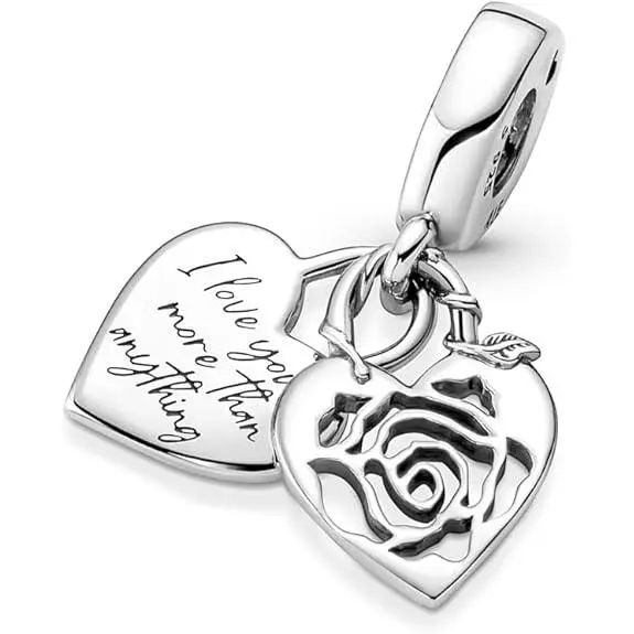 Pandora Moments - Colgante doble de plata de ley con corazón de rosa，Incluye Caja Original - 1