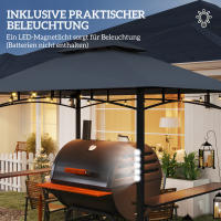 Cenador para Barbacoa con LED 243x148x248 cm Cenador de Jardín ignífugo e impermeable con Techo Doble, laterales, Cenador de Jardín con Protección UV, Carp metálica para Baracoas de Fiesta Gris - details 1