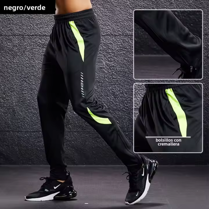 Pantalones Deportivos Para Hombre Con Bolsillos Y Cierre De Cremallera Para Correr Y Entrenar Fútbol Leggings De Fitness Talla Verdadera - 1
