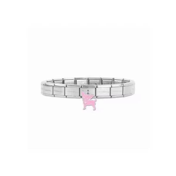 Pulsera Chiguagua Nomination Rosa en Acero Inoxidable con Colgante de Perro Plata Esmaltada - 19 Cm Ajustable - 1