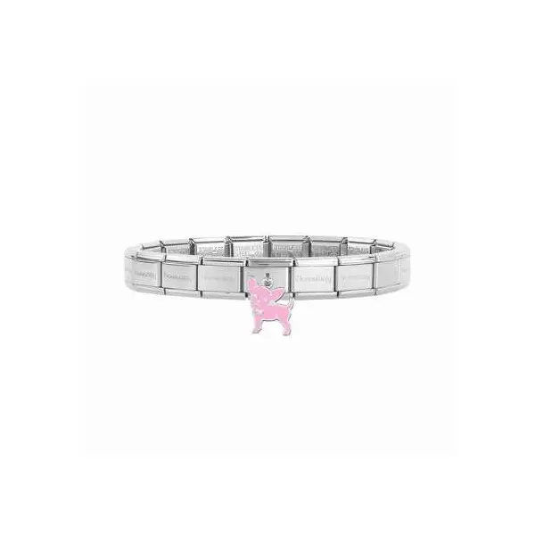 Pulsera Chiguagua Nomination Rosa en Acero Inoxidable con Colgante de Perro Plata Esmaltada - 19 Cm Ajustable - 1