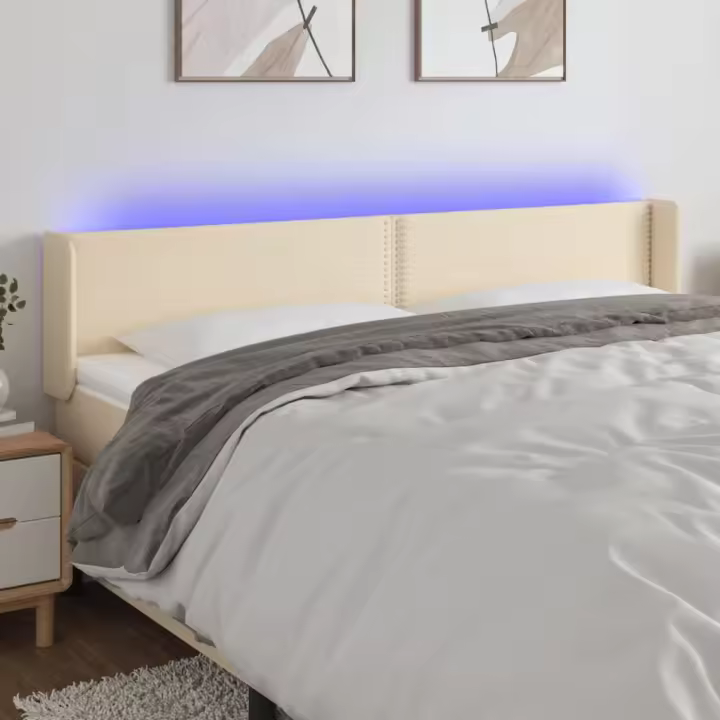 vidaXL Cabecero con LED de tela crema 163x16x78/88 cm - 1