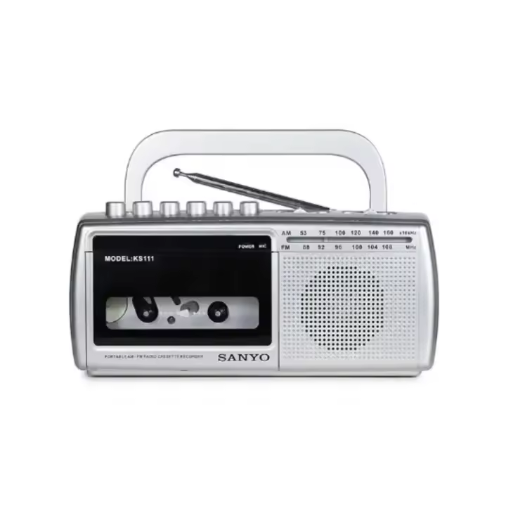 Reproductor Radio Cassette portátil, gris | SANYO - Reproductor con antena telescópica, altavoz frontal, asa de transporte, radio AM/FM // Ref: KS111 - 1