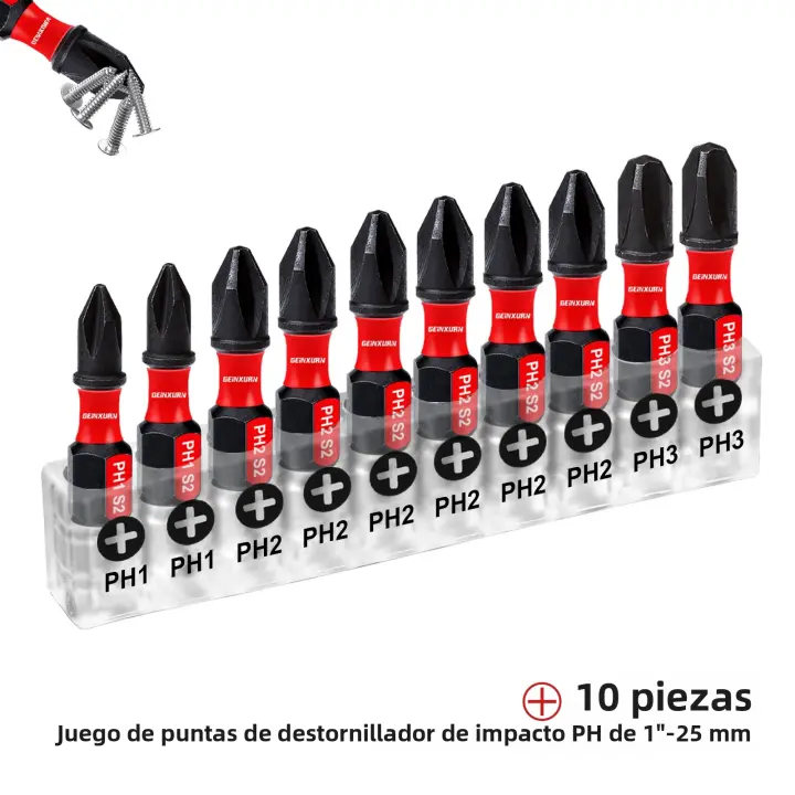 Set De Brocas Magnéticas Geinxurn 1 Pulgada #1/#2/#3 Phillips Con Base Herramienta De Aleación De Hierro Para Desmontaje - 1