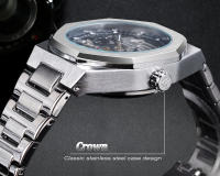 Reloj Automático Casual Forsining Para Hombre Con Diamante 3D Esqueleto Hueco Luminoso Militar Torbillón De Acero Inoxidable - details 5