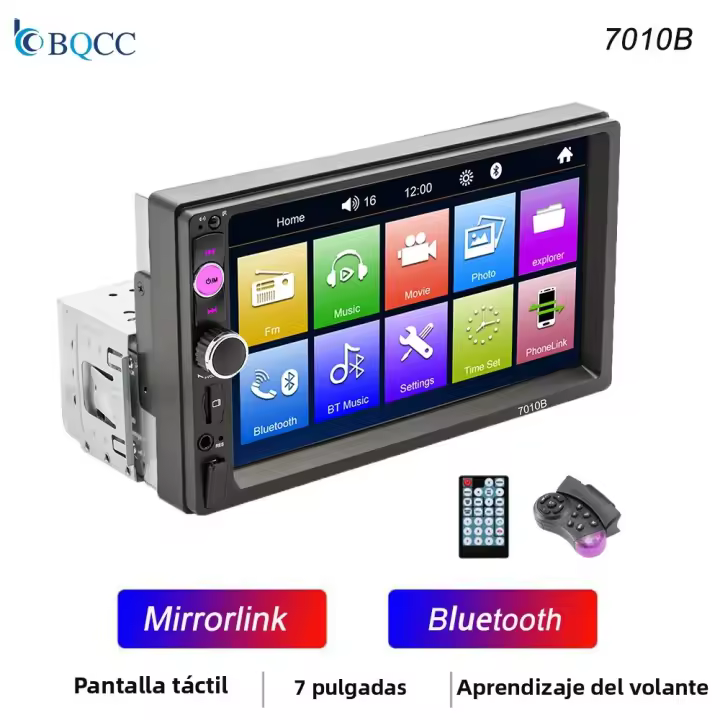 BQCC 1 Din 7" MP5 Reproductor De Coche Con Mirrorlink BT FM 7 Luces Colores Handsfree USB Multimedial Estéreo HD Video Localización De Coche - 1