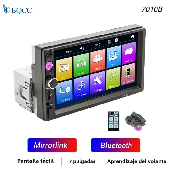 BQCC 1 Din 7" MP5 Reproductor De Coche Con Mirrorlink BT FM 7 Luces Colores Handsfree USB Multimedial Estéreo HD Video Localización De Coche - 1