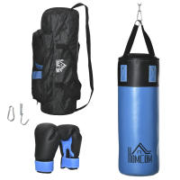 HOMCOM Saco de Boxeo Profesional Punching Bag con Guantes de 8 oz Gancho y Bolsa de Almacenaje Saco de Arena de Entrenamiento para Adultos y Adolescentes Ø25x102 cm Azul - details 0