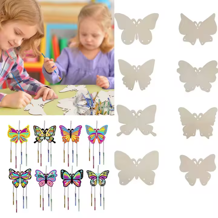8pcs Artesanías De Mariposa No Terminadas En Madera Para Niños Ornamentos Para Pintar Y Colgar En El Hogar DIY Regalos Para Niños - 1