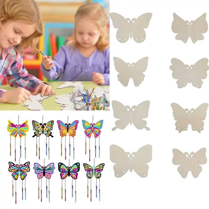 8pcs Artesanías De Mariposa No Terminadas En Madera Para Niños Ornamentos Para Pintar Y Colgar En El Hogar DIY Regalos Para Niños - 1