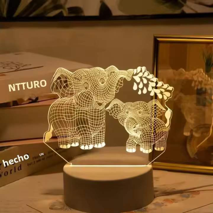 Lámpara De Noche 3D De Elefante Con Ilusión Óptica Y Toque Cambio De Color Ambiental 7 Colores Para Dormitorio - 1