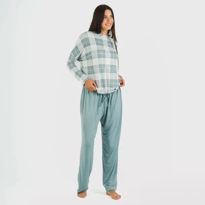 TRAMAS+ Pijama Mujer Largo, Conjunto de Manga Larga con Cordón Ajustable y Pantalón con Cintura Elástica, Ropa de Dormir Cómoda - 1