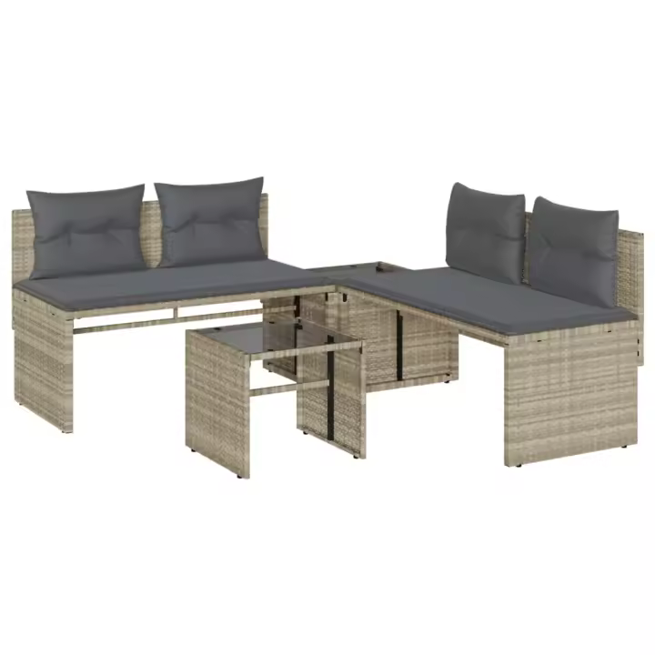 vidaXL Set de sofás de jardín 4 pzas y cojines ratán sintético gris - 1