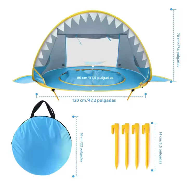 Carpa De Playa Para Bebé Con Piscina Protección UV Pop up Portátil Sombrilla Para Niños Material De Poliéster Edad Recomendada 3-12 Años - 1
