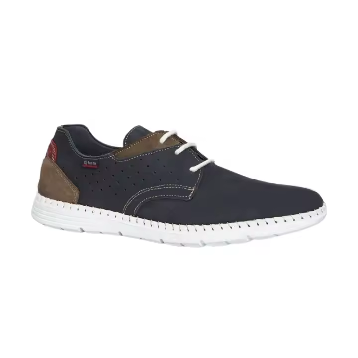 Zapato DJ Santa Hombre Confort Piel Nobuck. Referencia: 4113 Nuez, Marino Mocasín con cordón, cómodo y con diseño Joven. Fabricado en piel nobuk color nuez con forro de Micro Fibra que favorece la transpiración del pie. - 1