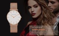 Reloj De Mujer Hannah Martin Con Movimiento Japonés Original Acero Inoxidable Malla Clásico Minimalista Rosado Oro - details 0