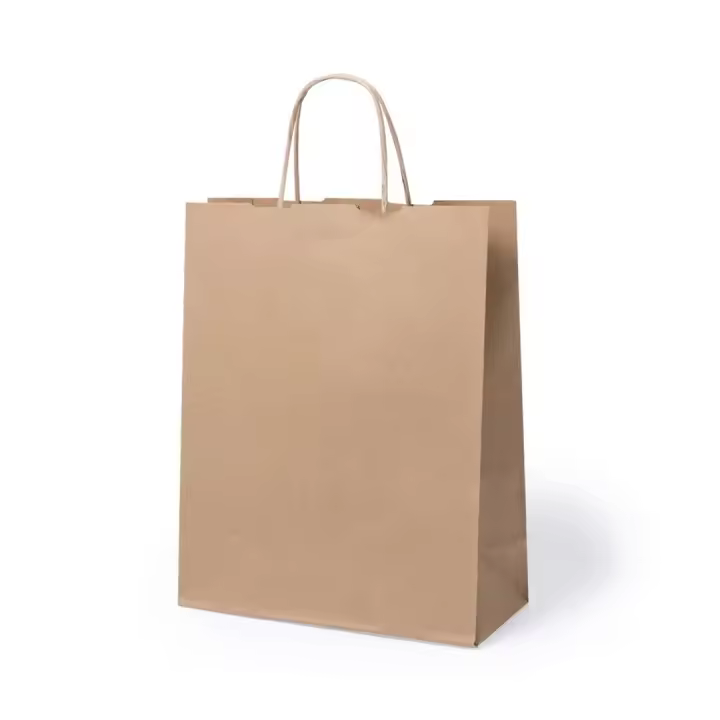 MAC EMBALAJES Bolsa de papel kraft verjurado 32+12X41 asa rizada (Pack 200 Unds.) 100% reciclables y respetuosas con el medio ambiente, muy resistentes - 1