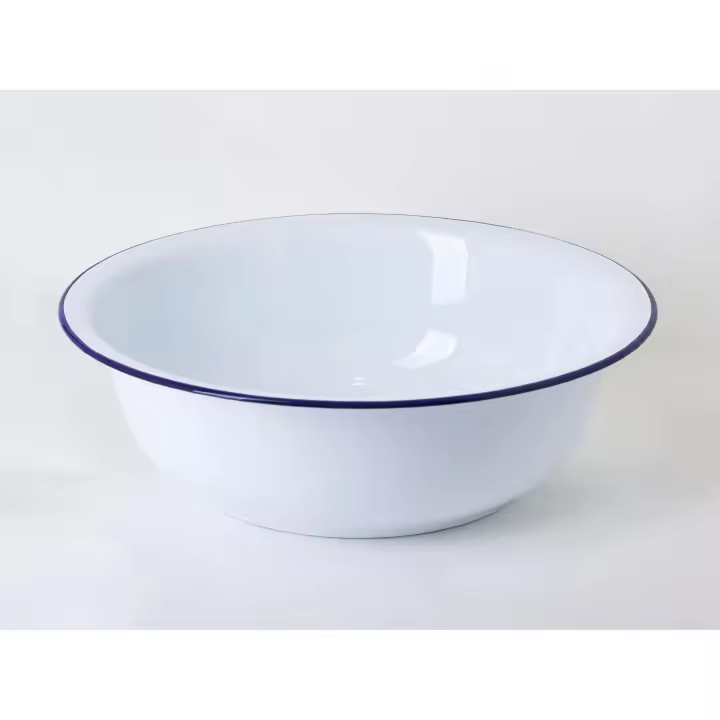 Evocalo Palangana de acero esmaltado vitrificado blanca con ribete azul 36 cm 6L - 1