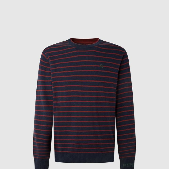 Maglia Uomo Pepe Jeans Andre Stripes – Girocollo In Cotone Di Lusso Con Logo Ricamato E Costine, Maniche Lunghe, Stile Casual