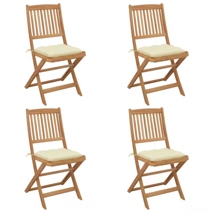 vidaXL Sillas de jardín plegables 4 uds y cojines madera maciza acacia - 1