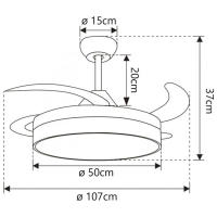 Ventilador de Techo Moderno 66W con 4 Aspas Retráctiles, Luz LED 36W, Motor DC 30W, 6 Velocidades, 3CCT, Control Remoto Ostark-LEDUNI - details 3