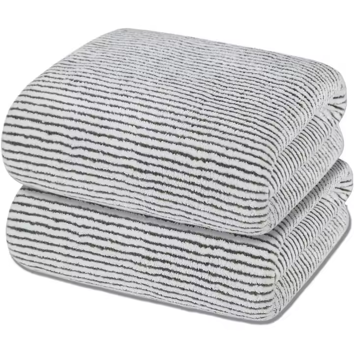 Toalla de baño Grande de Bambú coral de 139,7x73,7 cm, toalla de Ducha de Bambú PARA EL Cuerpo, toalla para el baño, oficin, Viaje (paquete de 2) (paquete de 2) (Rayas grises Blanco) - 1