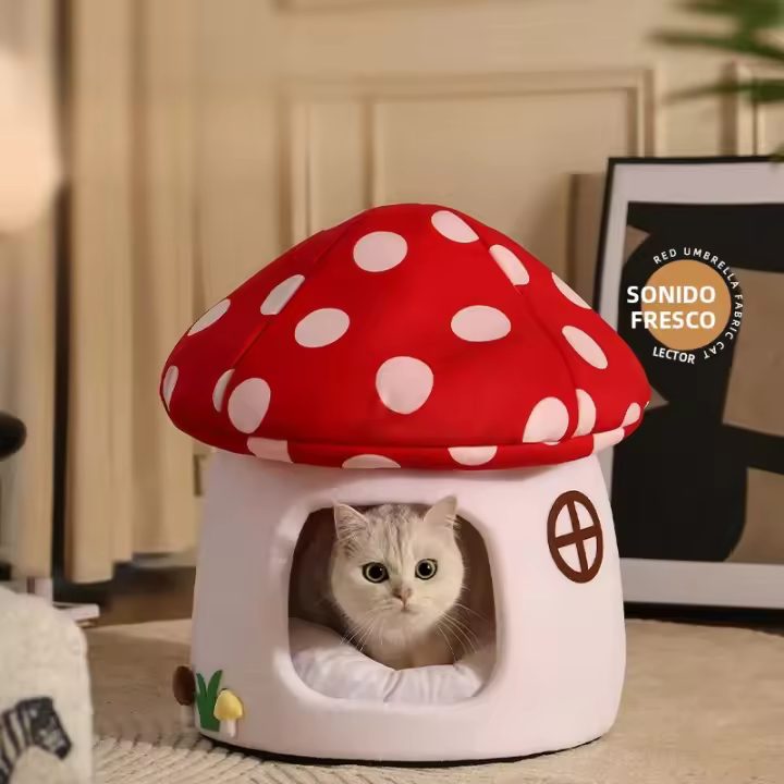 Cama De Gato En Forma De Setas Medio Aislada Para Dormir Y Esconder Accesorios Para Mascotas Cama De Perro Material De Peluche Coral - 1
