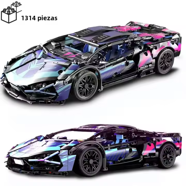 Bloques De Construcción De Coche Deportivo Lamborghini Sian 1314PCS En Negro Y Morado Juguetes De Vehículo De Carreras Para Niños Regalo De Cumpleaños - 1