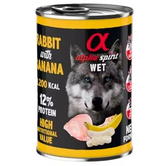 Alpha Spirit Conejo con Plátano Perro Latas  Comida Húmeda para PerrosAlpha Spirit Conejo con Plátano - 1