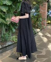 Vestido A-Line Vintage Negro Sin Mangas Para Mujer REALEFT Cuello Redondo Casual Largo Hasta La Rodilla Polyester High Waist - details 2