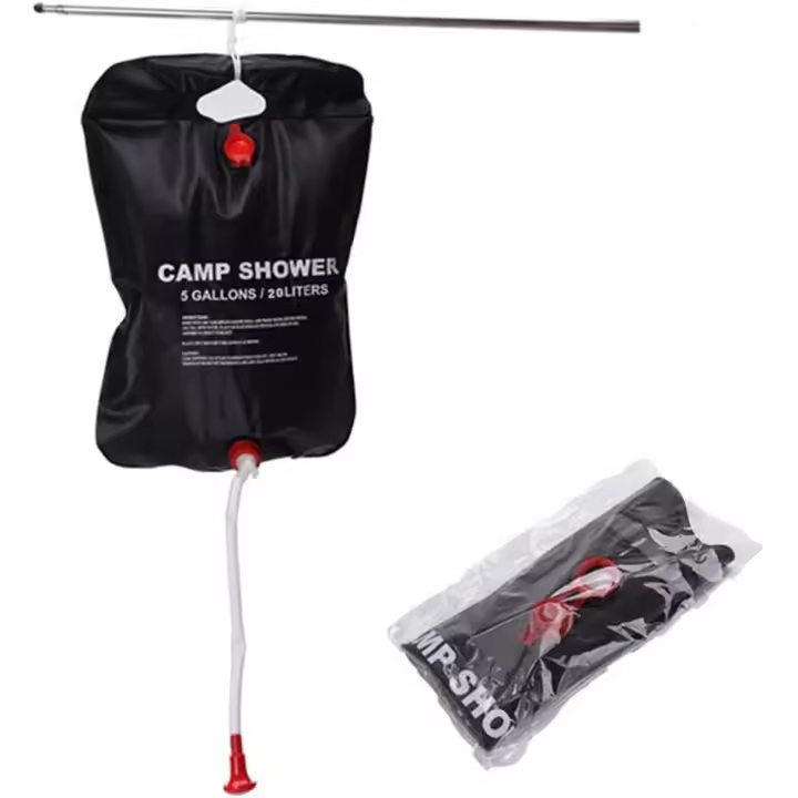 Bolsa de ducha para campamento, 5 galones/20L, manguera extraíble y de ducha conmutable para acampar playa natation al aire libre viajar - 1
