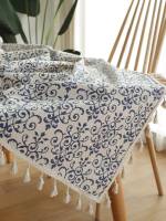Nueva Teléfono De Mesa De Porcelana Azul Y Blanco Estilo Bohemio Impreso En Algodón Lino Para Mesa Occidental Picnic Fiesta 1PC - details 1