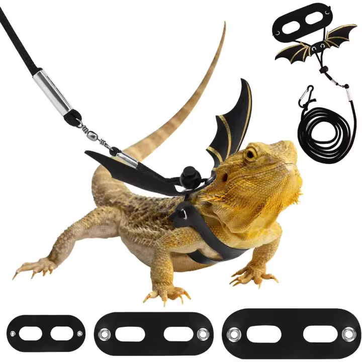 Adjustable Bearded Dragon Harness and Leash, 3 Size Leather Reptile Leash Outdoor Harness Leash for Lizard Reptiles Amphibians Small Pet - 1